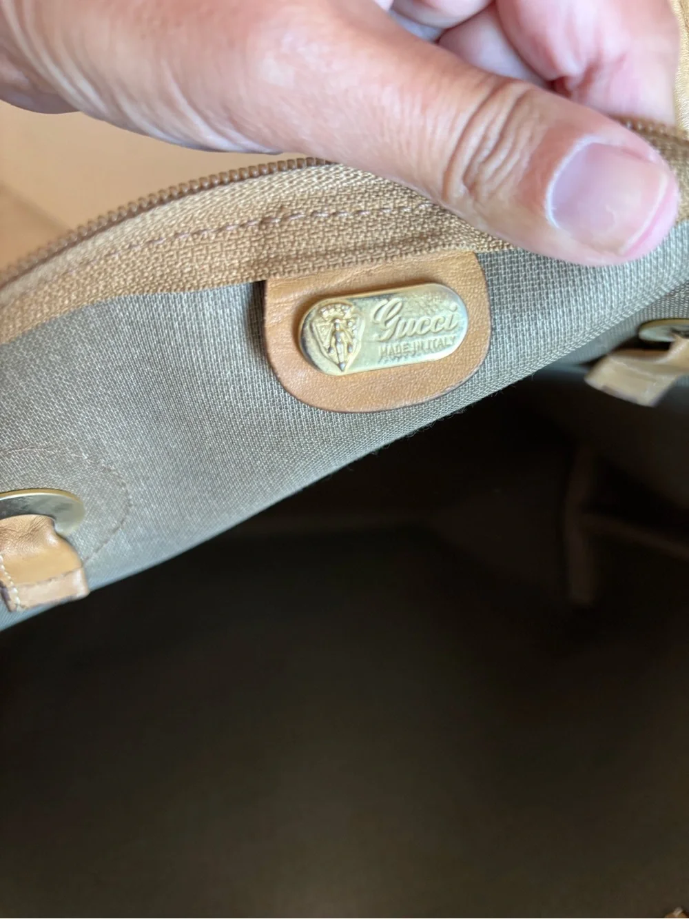 Authentic Gucci monogram canvas leather tote